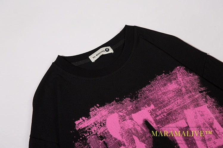 Men's Dark Color Graffiti Printing Long-sleeved T-shirt