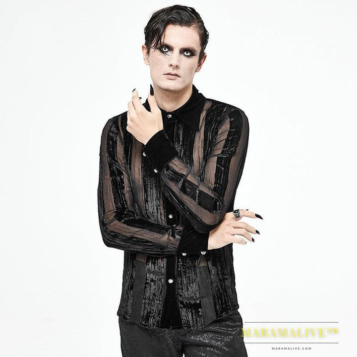 Men's Demon Fashion Gothic Striped Velvet Burnt-out Pleated Shirt