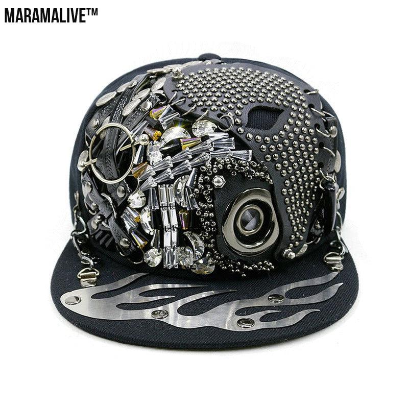 Men's Fashion Porous Skull Rivet Hip Hop Hat