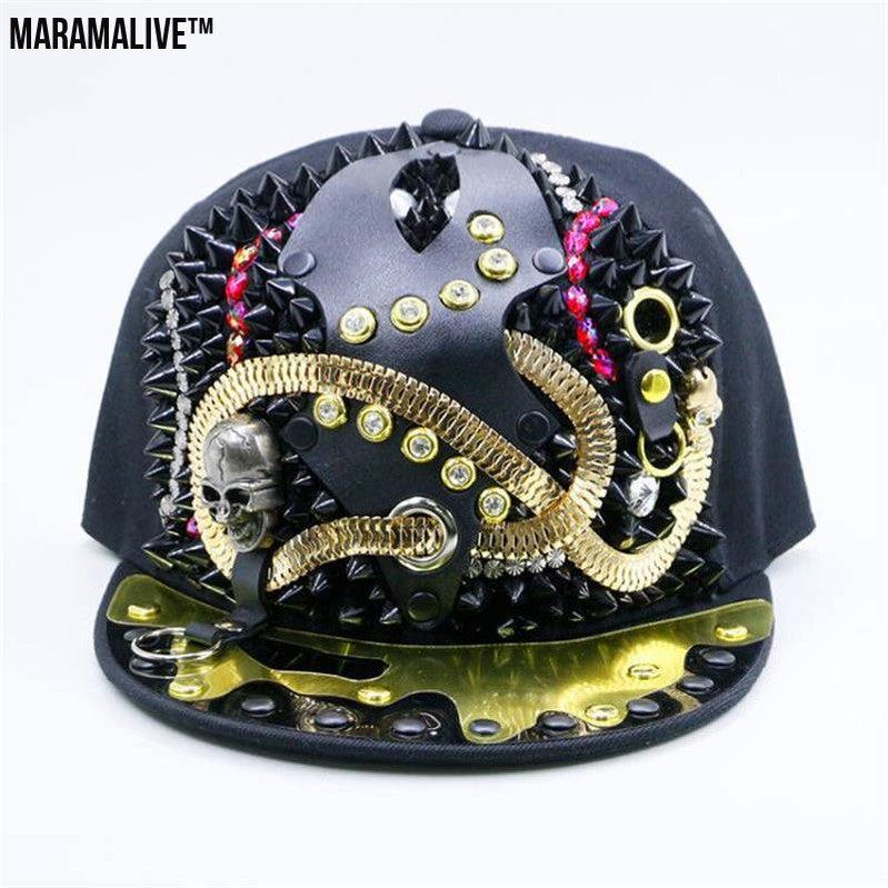 Men's Fashion Porous Skull Rivet Hip Hop Hat