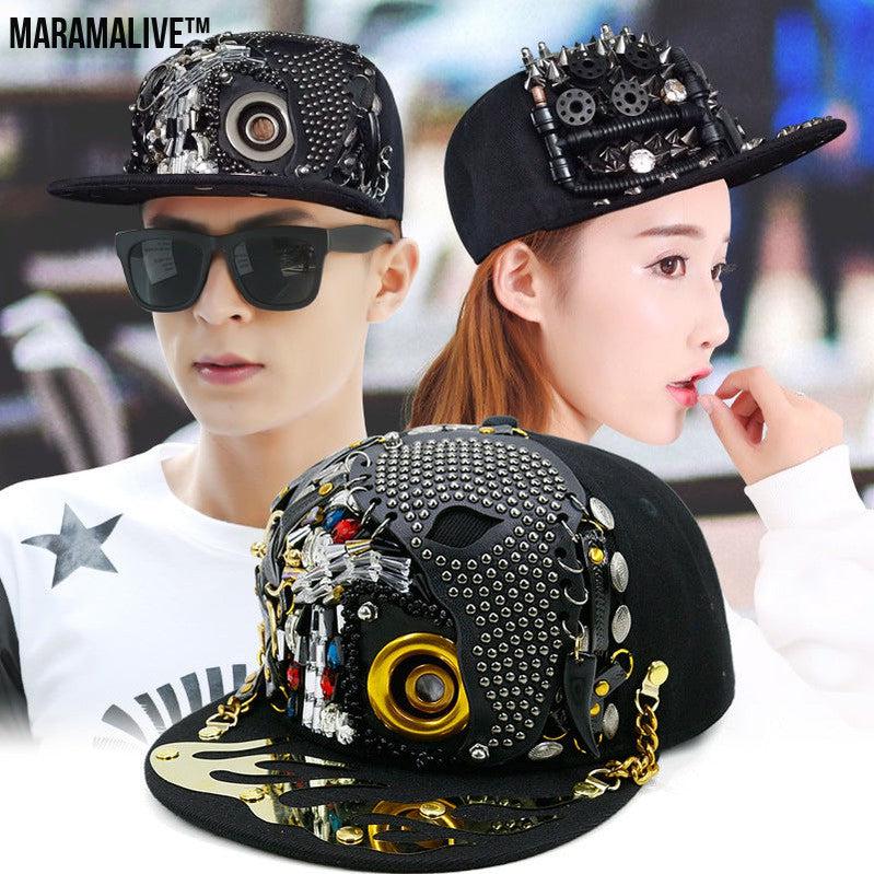 Men's Fashion Porous Skull Rivet Hip Hop Hat