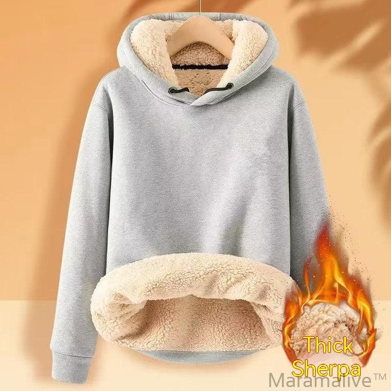 Men's Fleece Hoodie Winter Lined Padded Warm Keeping Loose Hooded Sweater