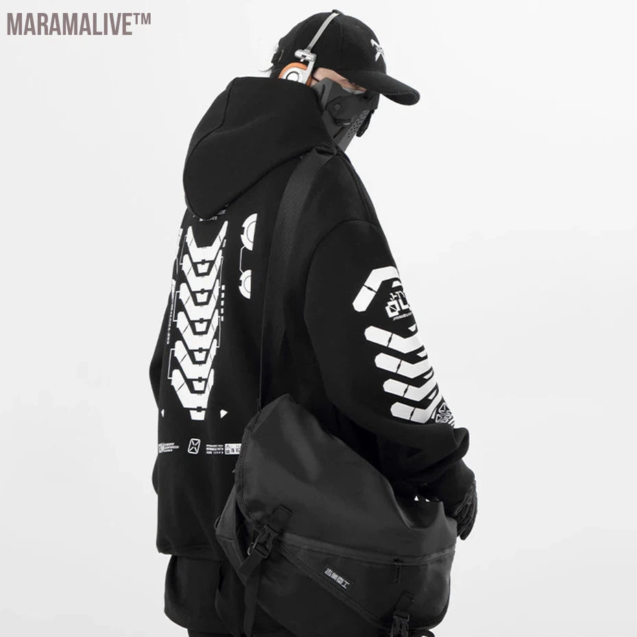 Men's Hoodies 2024 Spring Autumn Black Loose Hooded Pullover Sweatshirt Fashion Printed Oversized Harajuku Streetwear Hoodie