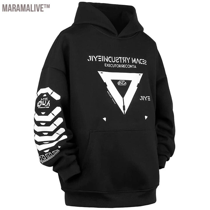 Men's Hoodies 2024 Spring Autumn Black Loose Hooded Pullover Sweatshirt Fashion Printed Oversized Harajuku Streetwear Hoodie