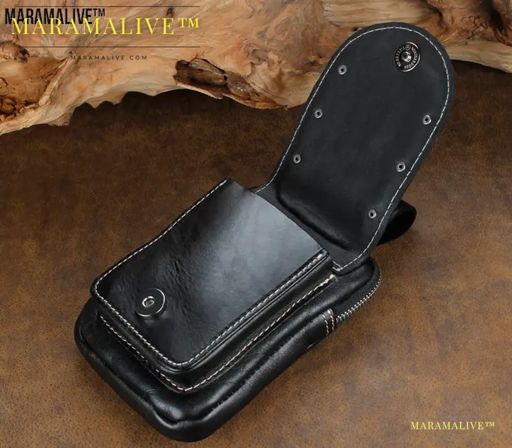 Mens Leather Pouch Belt Biker Hiking Camp Phone Pocket Waist Fanny Bags