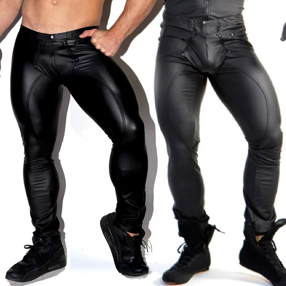 Men's Leather Trousers PU Leather Legging Wet Look Skinny Pouch Open Pants Pants Clubwear Tights Punk Clothing