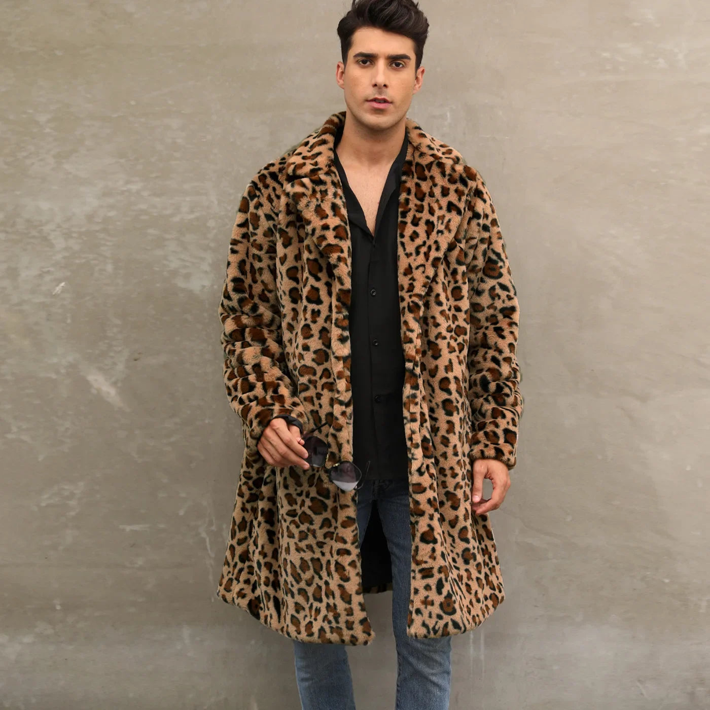 Men's Luxury Faux Fur Leopard Jacket - Thick Winter Warm Coat - Eye-Catching Vintage Streetwear