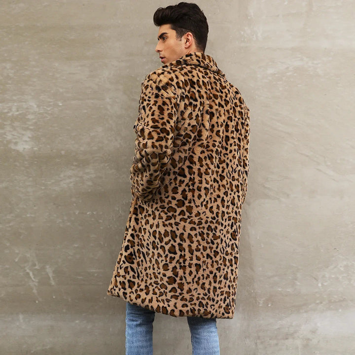 Men's Luxury Faux Fur Leopard Jacket - Thick Winter Warm Coat - Eye-Catching Vintage Streetwear