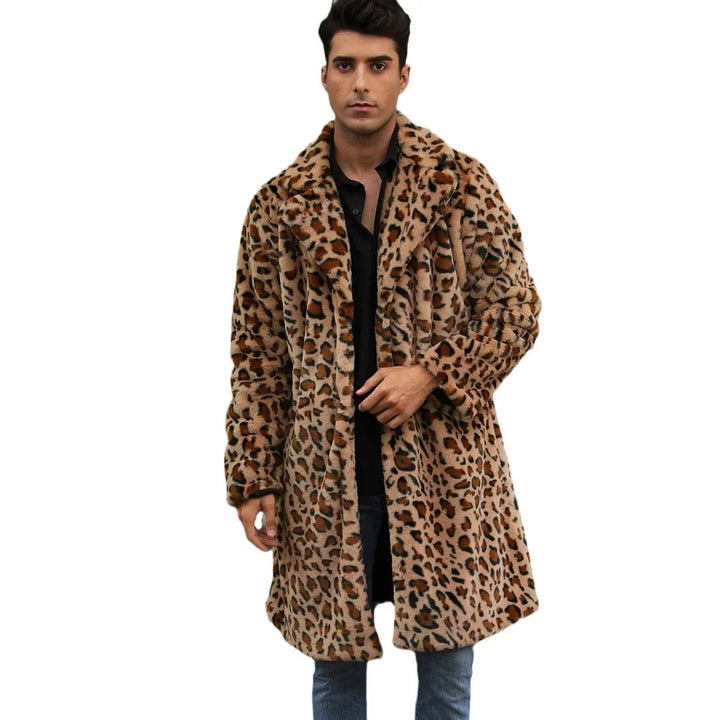 Men's Luxury Faux Fur Leopard Jacket - Thick Winter Warm Coat - Eye-Catching Vintage Streetwear