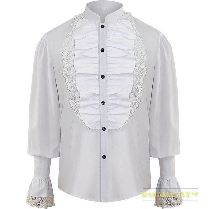 Men's Pleated Pirate Shirt Medieval Renaissance Cosplay Costume Steampunk Top