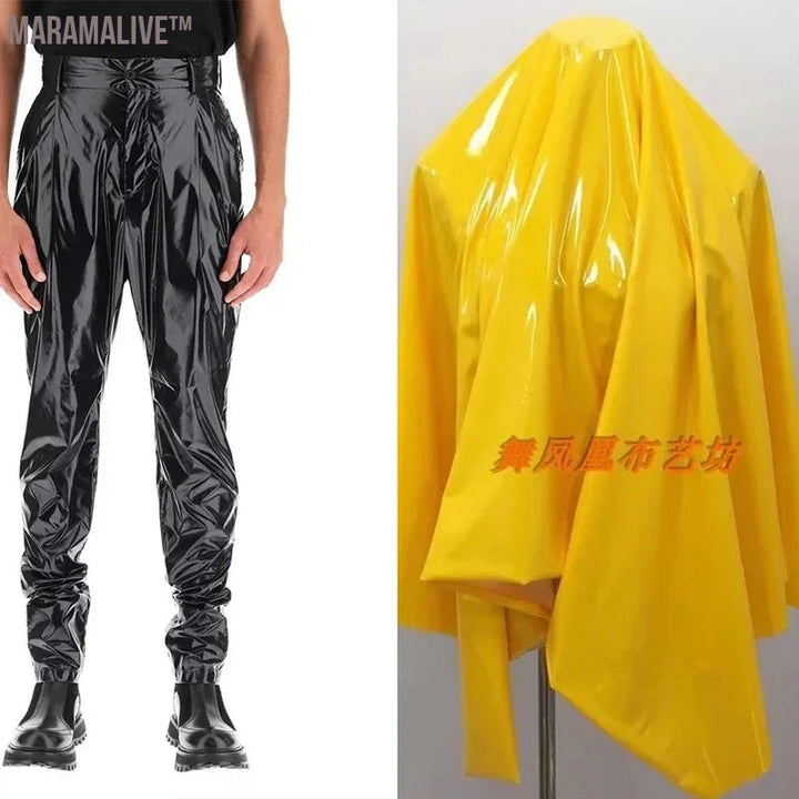 Men's Punk Faux Latex Pants Shiny Patent Leather Pleated Harlan Pants Male High Waist Stretch PU Trousers New Streetwear Custom