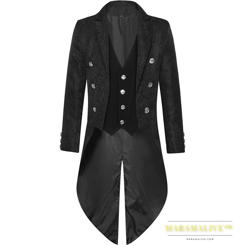 Men's Retro Gothic Style Swallowtail Mid-length Jacquard Blazer