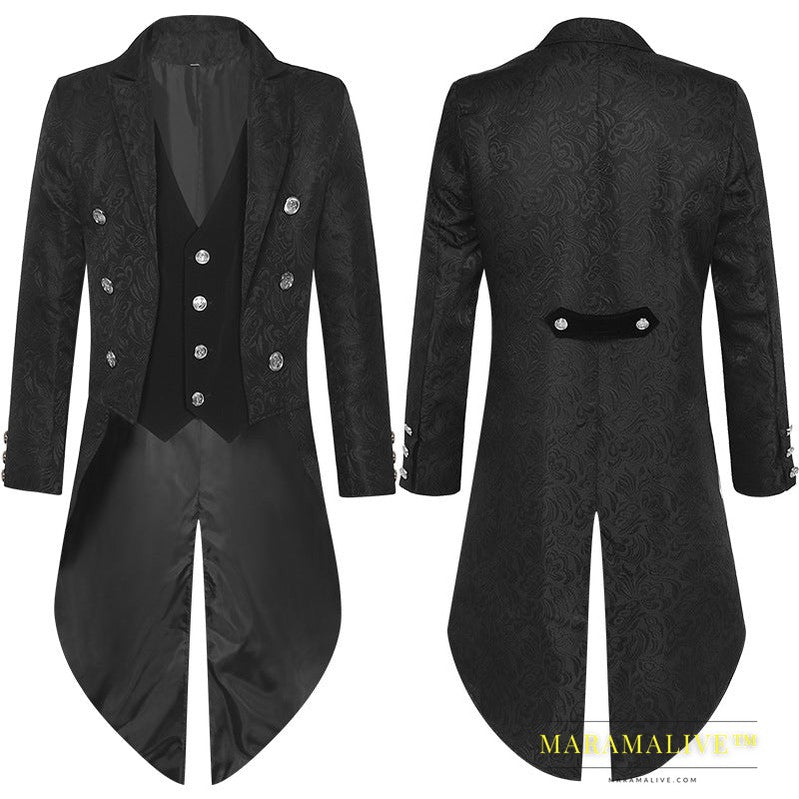 Men's Retro Gothic Style Swallowtail Mid-length Jacquard Blazer