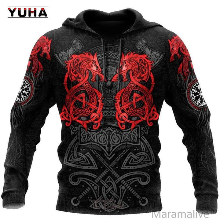 Men's Sweatshirts 3D Print Vikings Classic Wolf Men's Hoodies Jacket Spring Autumn Fashion Pullovers Hip Hop Punk Oversized Clo