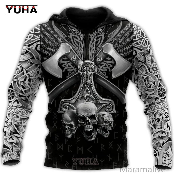 Men's Sweatshirts 3D Print Vikings Classic Wolf Men's Hoodies Jacket Spring Autumn Fashion Pullovers Hip Hop Punk Oversized Clo