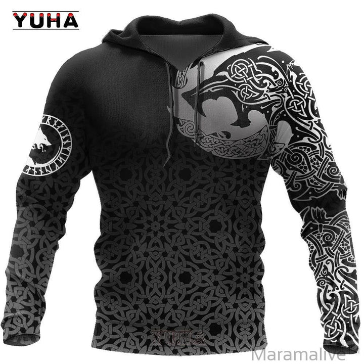 Men's Sweatshirts 3D Print Vikings Classic Wolf Men's Hoodies Jacket Spring Autumn Fashion Pullovers Hip Hop Punk Oversized Clo