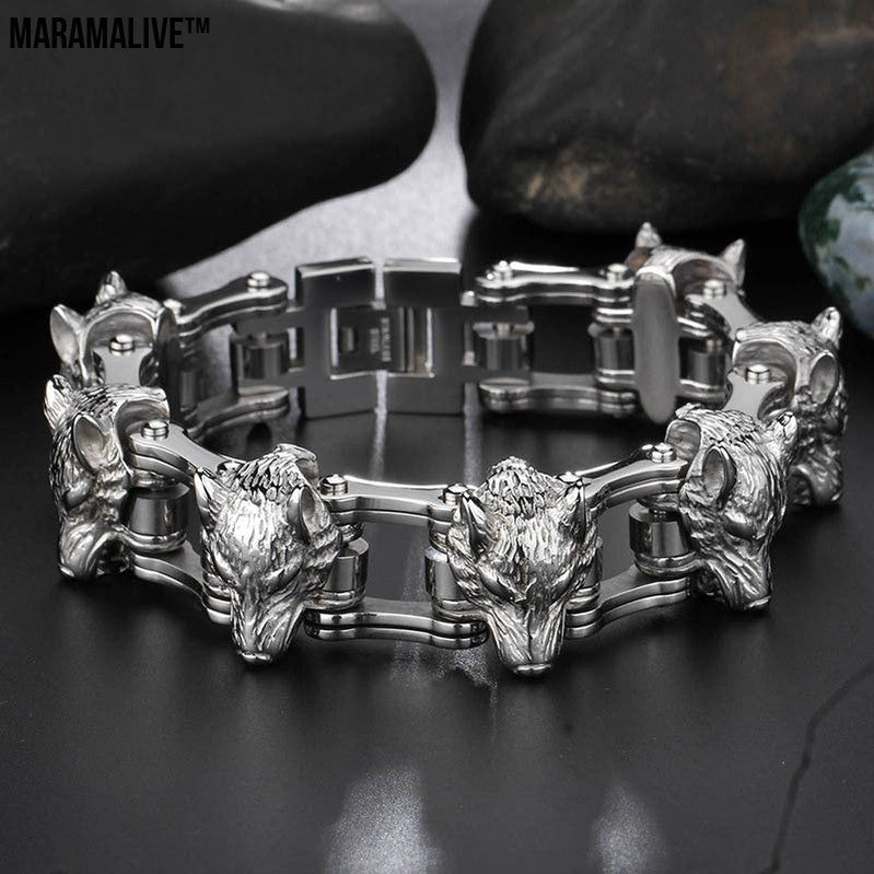 Men's Titanium Bracelet - Steel Lions Head Wrist Jewelry