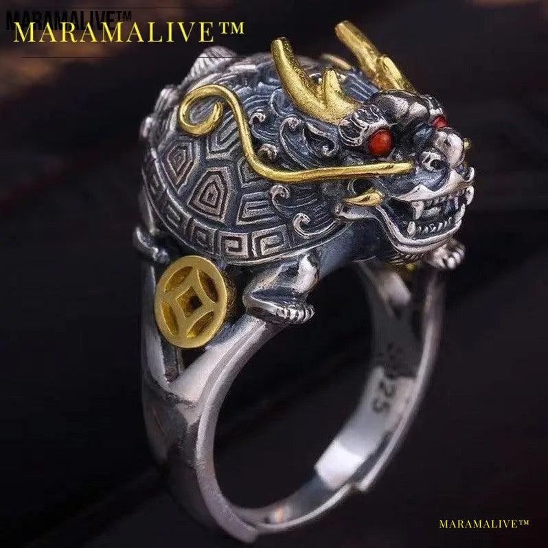 Men's Vintage Open Sculpture Dragon Turtle Ring