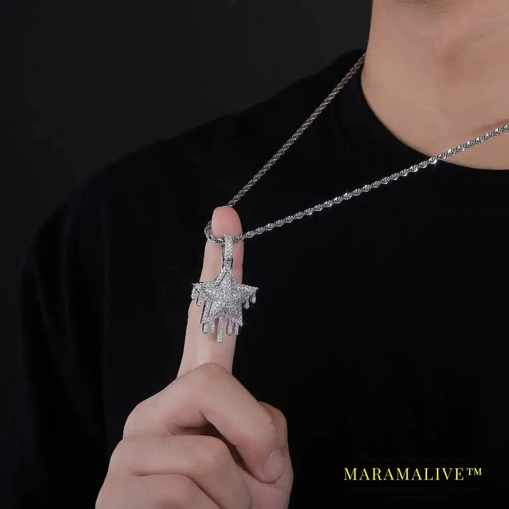 Men's Women Iced Out Cubic Zircon Bling Drip Star Necklace & Pendant Gold Silver Color Hip Hop Jewelry Tennis Chain