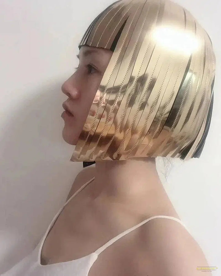 Metallic wig hairdress in chrome or gold egyptian goddess wig Bob hairpiece bobcut headpiece Cosplay Cleopatra