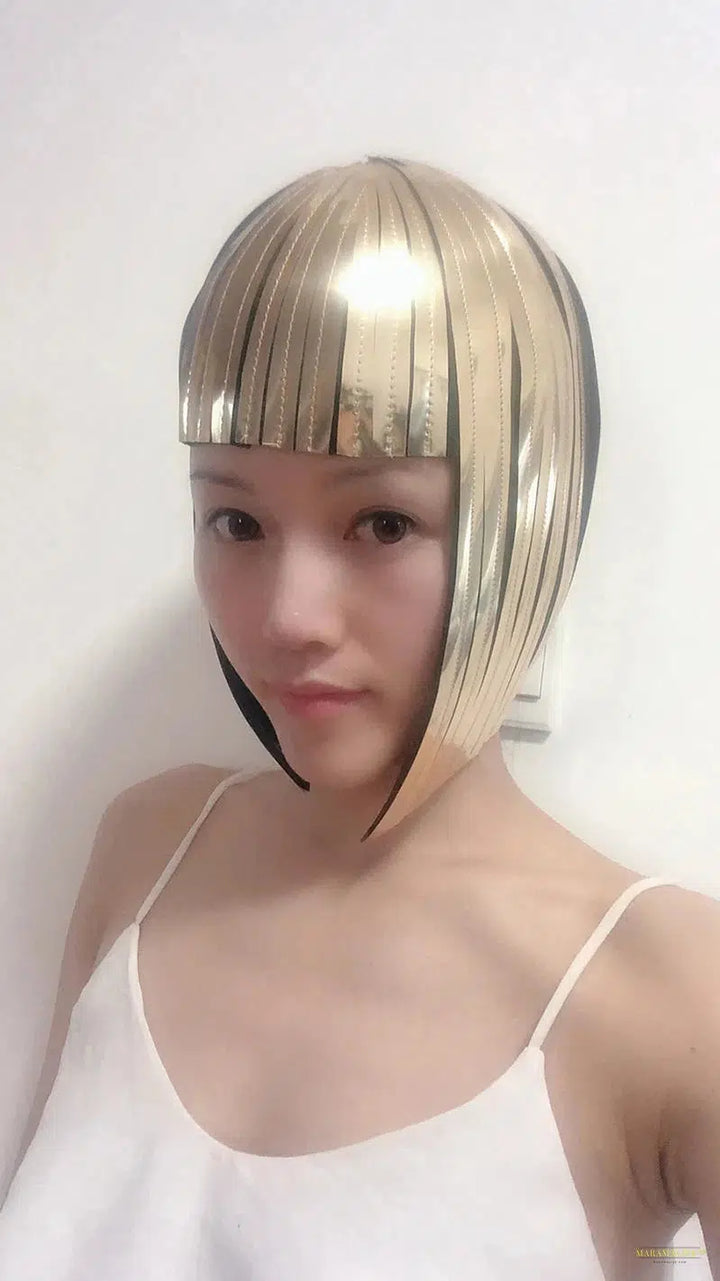 Metallic wig hairdress in chrome or gold egyptian goddess wig Bob hairpiece bobcut headpiece Cosplay Cleopatra