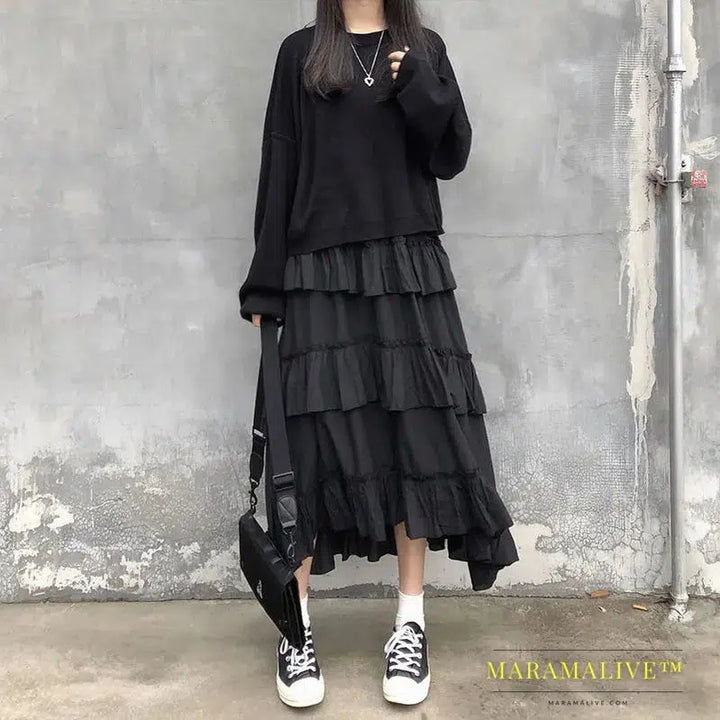 Midi Long Skirts Womens Maxi Skirt Goth Summer High Waisted Asymmetrical High Low Ruffle Skirts