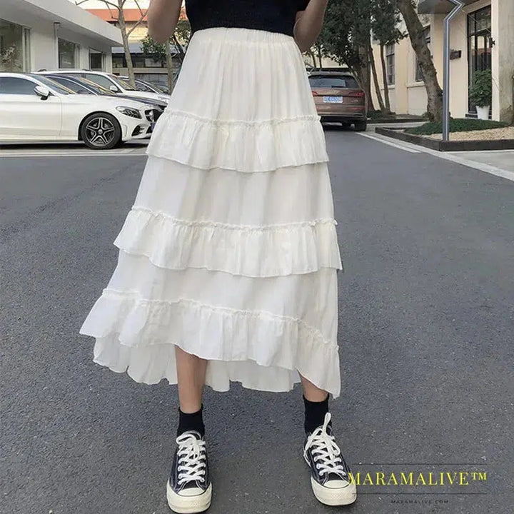 Midi Long Skirts Womens Maxi Skirt Goth Summer High Waisted Asymmetrical High Low Ruffle Skirts