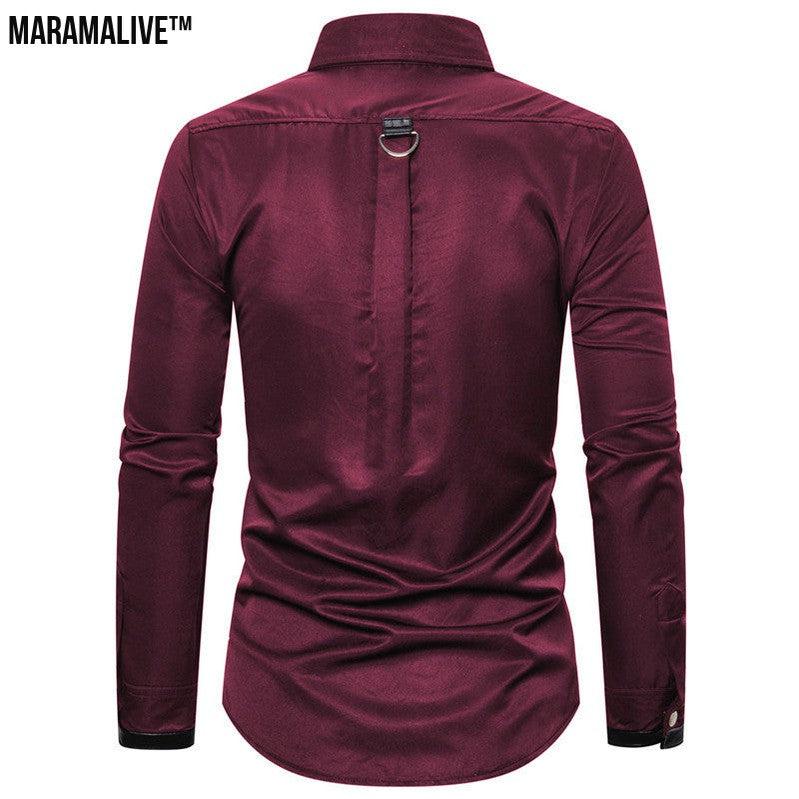 Midnight Majesty: Men's Gothic Style Rivet Casual Long Sleeve Shirt Men's Costume