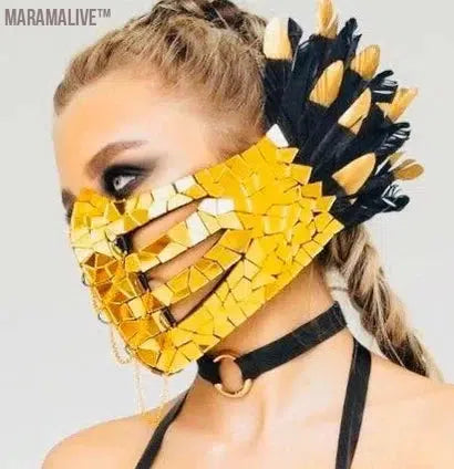 Mirror Mask Feather Masked Makeup Ball Women Dance Night club DJ Performance Women Party