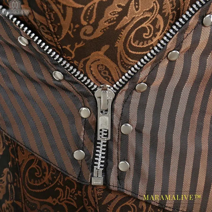 Miss Moly Steampunk Corset Gothic Bustiers Boned Zipper Brown Top Woman Tummy Slimming Sheath Modeling Shapewear Body Shaper