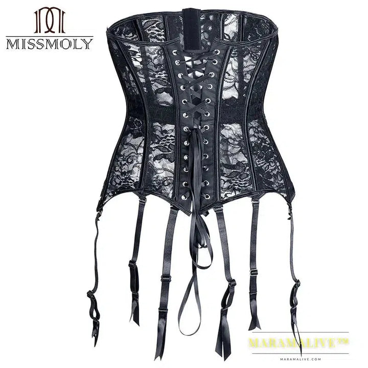 Miss Moly Women Black Hollow Out Lace Corset Top Underbust Sexy Steampunk Gothic Waist Cincher Shaper Corsets and bustiers