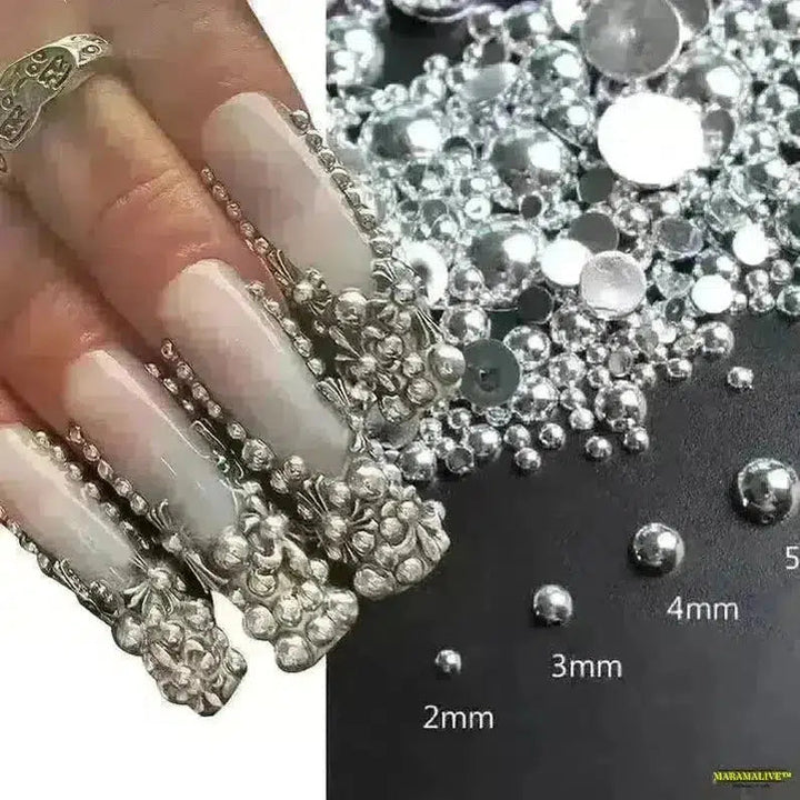 Mix 3D Nail Art Punk Silver Pearl Shape Gothic Design Luxury Charms Manicure Tips Rhinestones Decoration