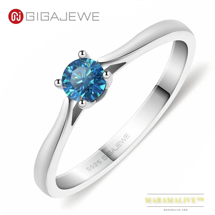 Moissanite 0.3ct 4mm Round Cut Blue/Pink/white 925 Silver Ring Diamond Test Passed Fashion Claw Setting Woman Girl Gift