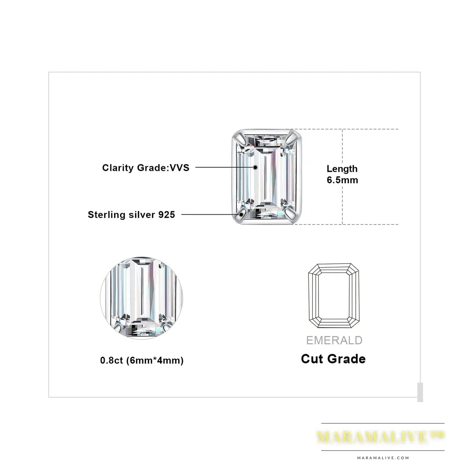 Moissanite 1.6ct/pair Emerald Cut 925 Sterling Silver Stud Earrings for Woman Yellow Rose Gold Plated