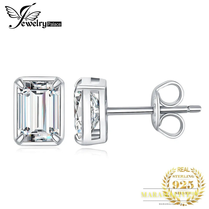 Moissanite 1.6ct/pair Emerald Cut 925 Sterling Silver Stud Earrings for Woman Yellow Rose Gold Plated