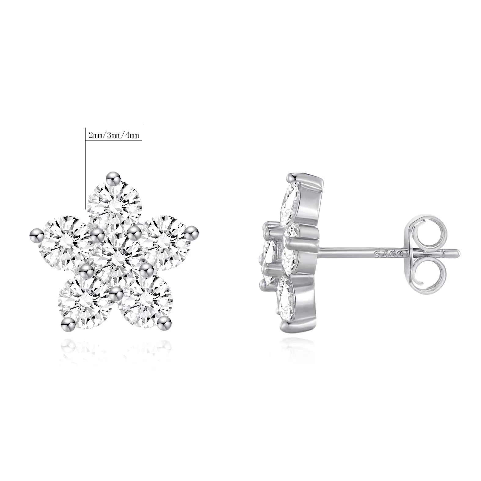 Moissanite 5 Petal Flower Earrings White Gold Stud Earring for Women 925 Sterling Silver Moissanite Diamond Earring Gift Jewerly