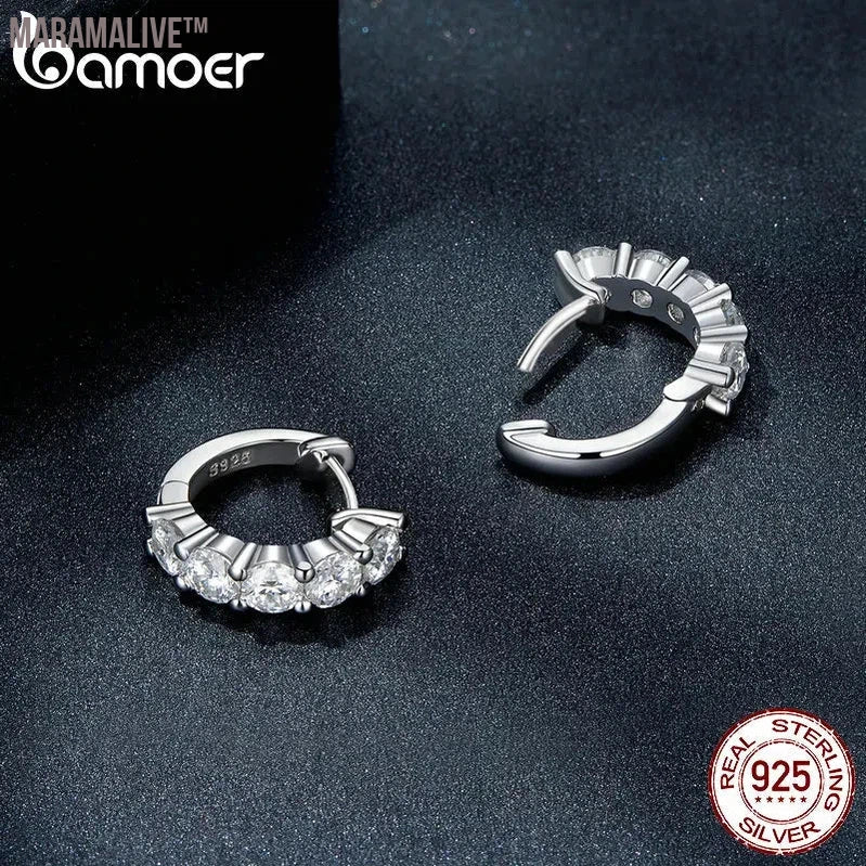 Moissanite 925 Sterling Silver Hoop Earrings Brilliant 3.5mm Round Lab Diamond Platinum Plated Earrings