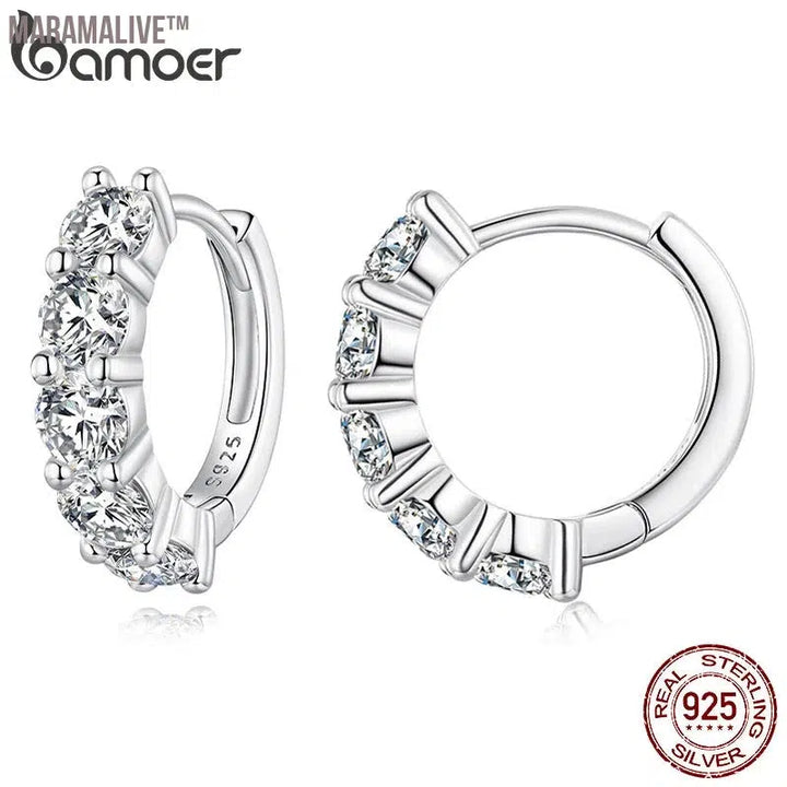 Moissanite 925 Sterling Silver Hoop Earrings Brilliant 3.5mm Round Lab Diamond Platinum Plated Earrings