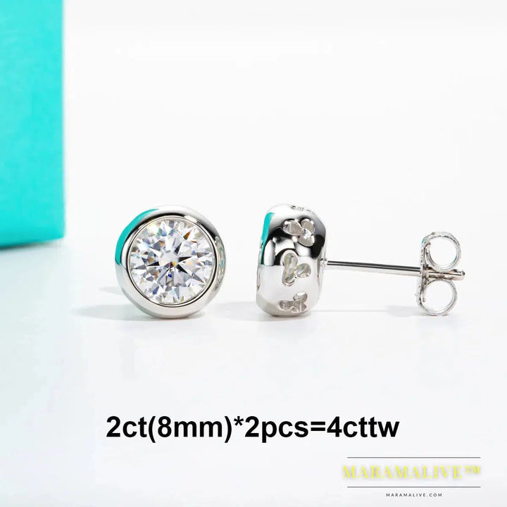 Moissanite Bezel Stud Earrings 18K Gold Plated Pendant Necklace 925 Sterling Silver Jewelry Set Customs Jewelry