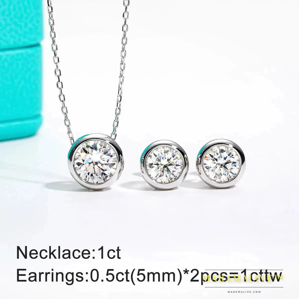 Moissanite Bezel Stud Earrings 18K Gold Plated Pendant Necklace 925 Sterling Silver Jewelry Set Customs Jewelry