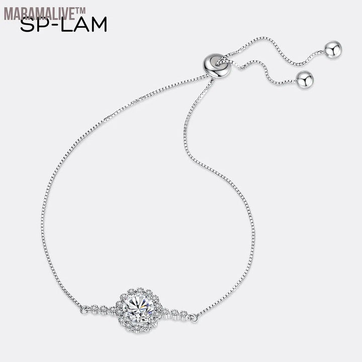 Moissanite Chain Bracelet 925 Sterling Silver Luxury Summer Flower 1Ct Accessories Woman Bride Jewelry For Wedding Pulseira