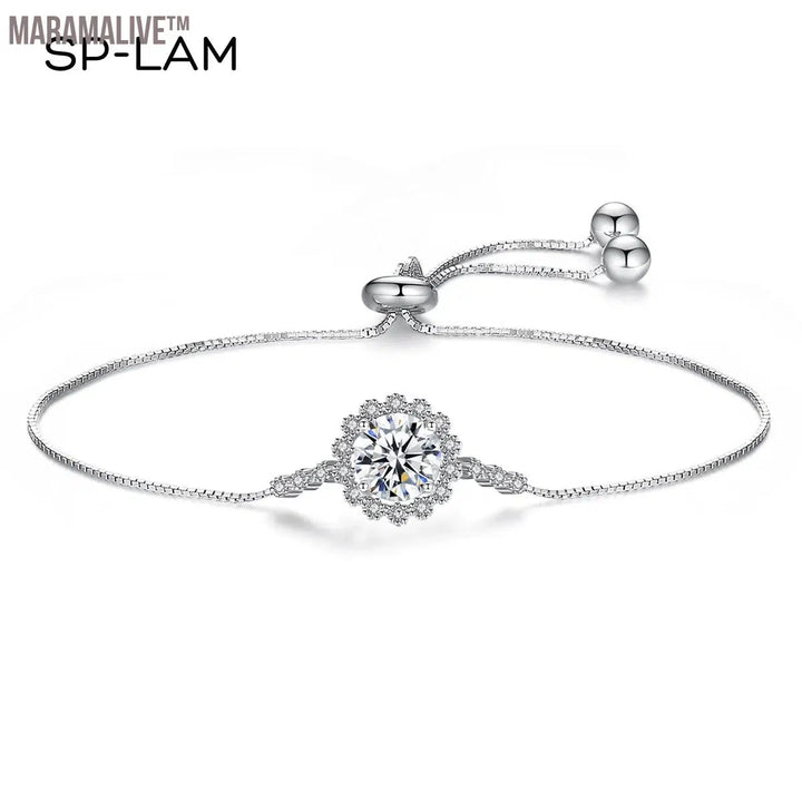 Moissanite Chain Bracelet 925 Sterling Silver Luxury Summer Flower 1Ct Accessories Woman Bride Jewelry For Wedding Pulseira