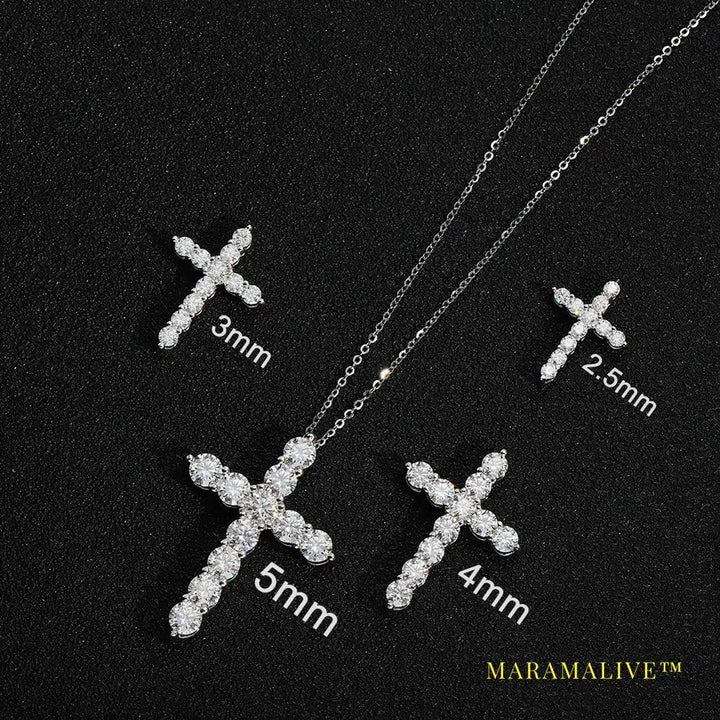 Moissanite Cross Pendant Necklace Original 925 Sterling Sliver Chain Plated 18k White Gold Fine Necklace for Women