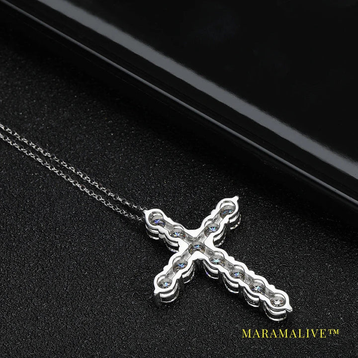 Moissanite Cross Pendant Necklace Original 925 Sterling Sliver Chain Plated 18k White Gold Fine Necklace for Women