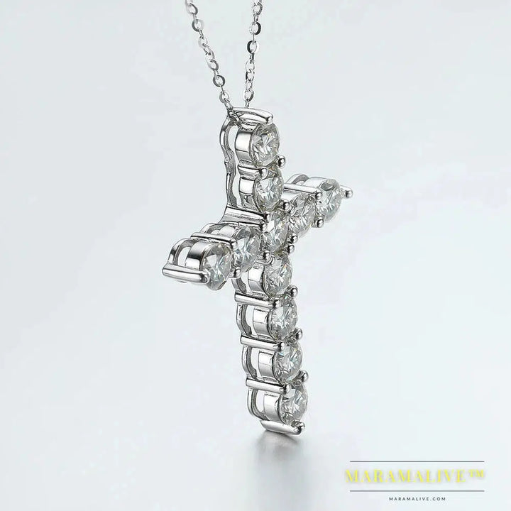 Moissanite Cross Pendant Necklace Original 925 Sterling Sliver Chain Plated 18k White Gold Fine Necklace for Women