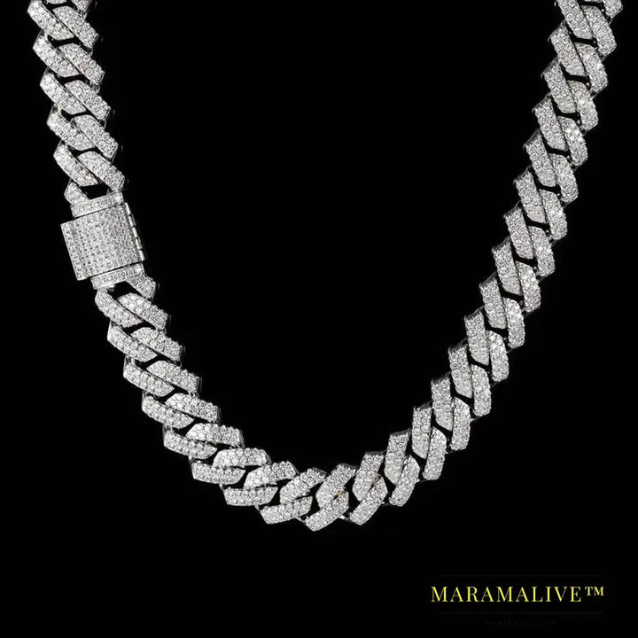 Moissanite Cuban Bracelet 925 Sterling Sliver Plated with 18k White Gold Diamond Cuban Link Chain for Women Man