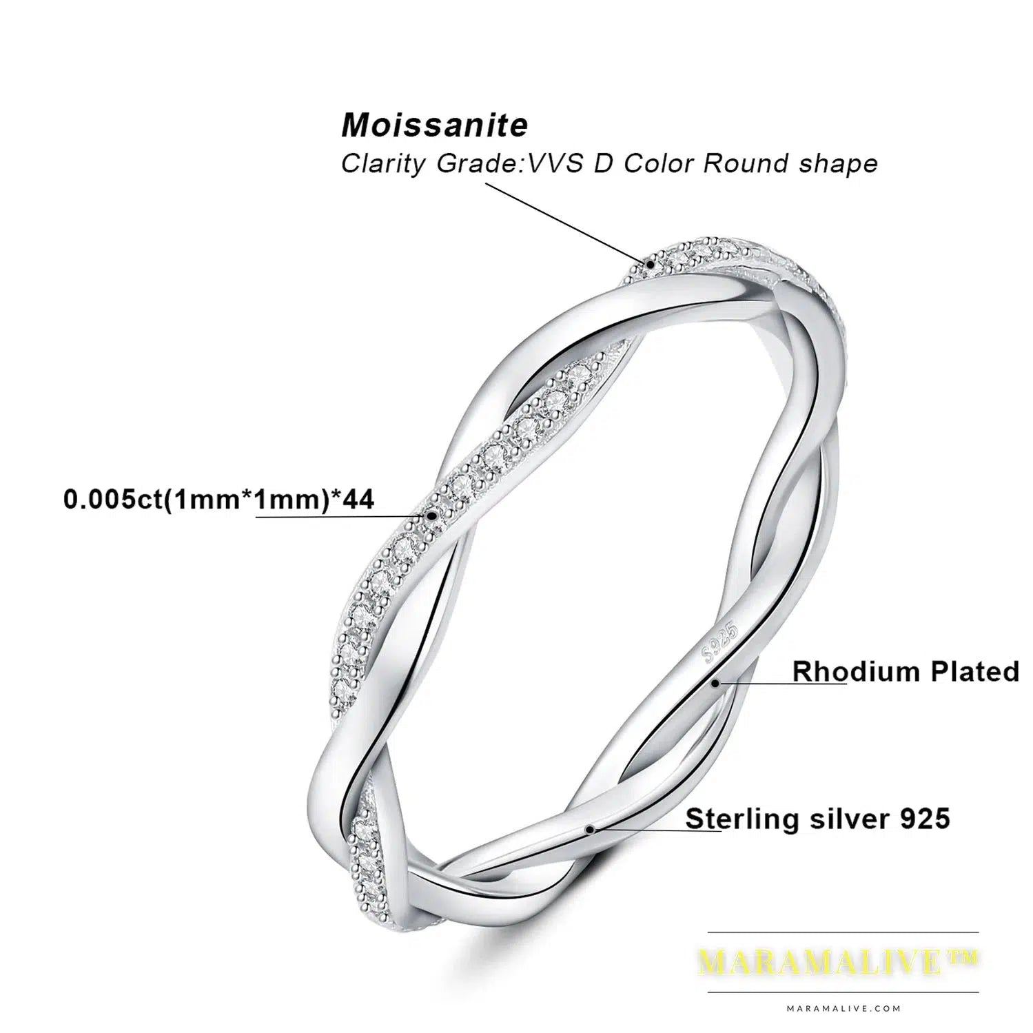 Moissanite D Color Love Rope Infinity 925 Sterling Silver Stackable Band Ring for Woman Yellow Rose Gold Plated