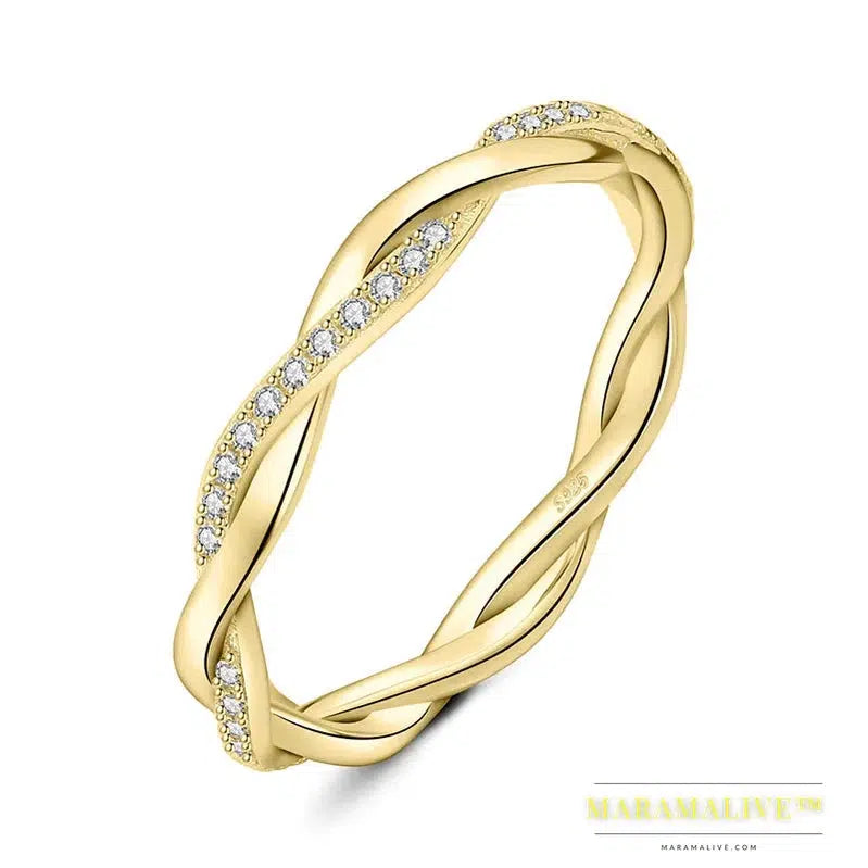 Moissanite D Color Love Rope Infinity 925 Sterling Silver Stackable Band Ring for Woman Yellow Rose Gold Plated