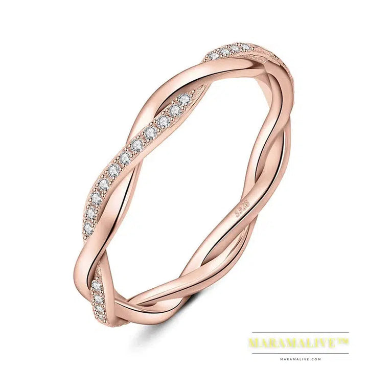 Moissanite D Color Love Rope Infinity 925 Sterling Silver Stackable Band Ring for Woman Yellow Rose Gold Plated