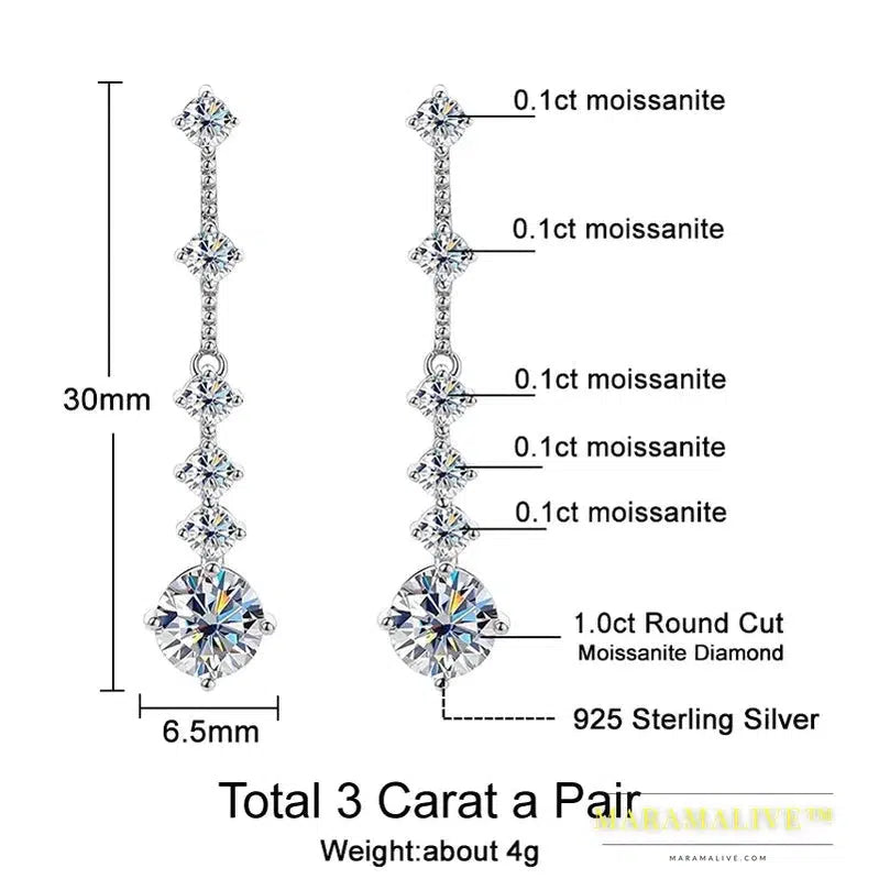 Moissanite Dangle Earrings For Women 3ct a Pair D Color VVS1 Diamond Long Tassel Ear Drops 925 Sterling Silver Fine Jewelry Gift